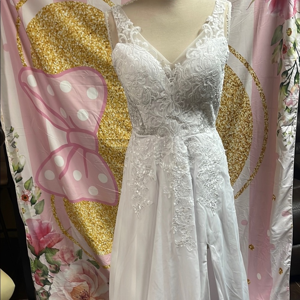Elegant White Lace Wedding Dress and Vail